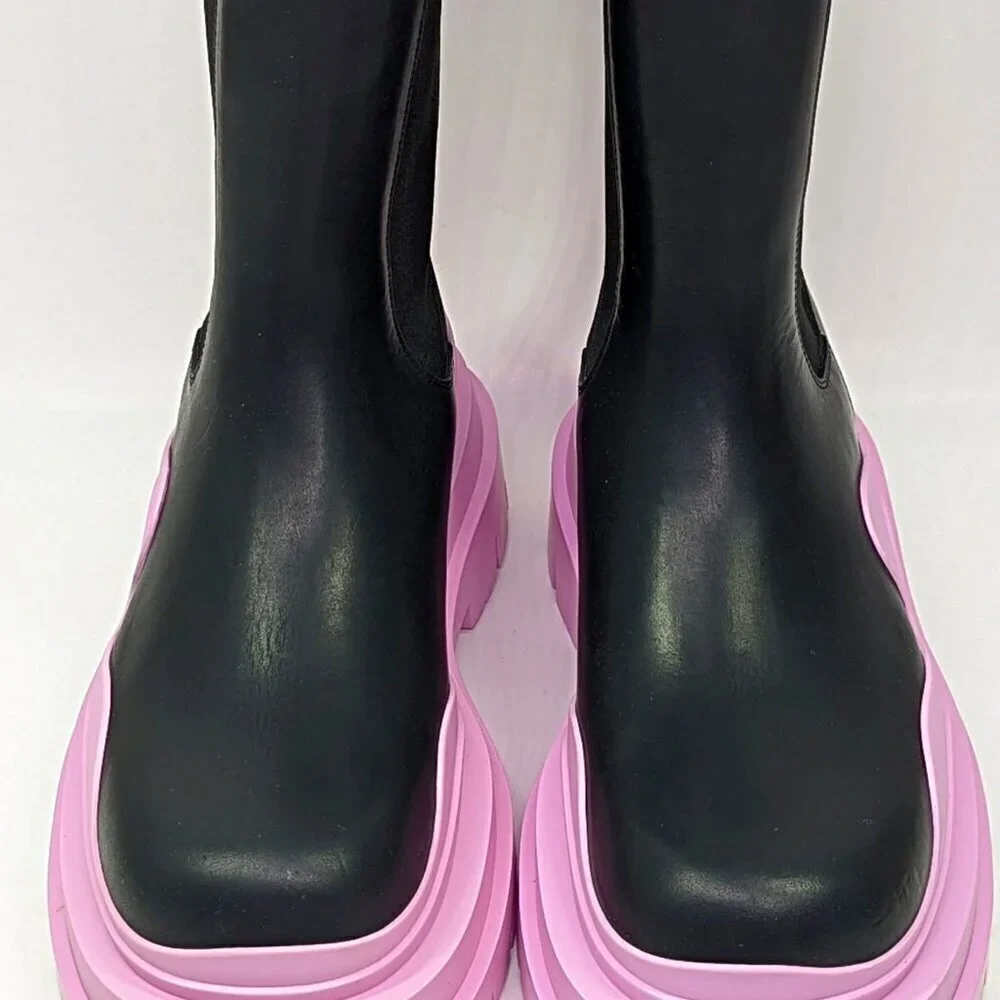 Bottega Veneta Women's Black & Pink Platform Chelsea Boots Size 36.5 MSRP $1,450